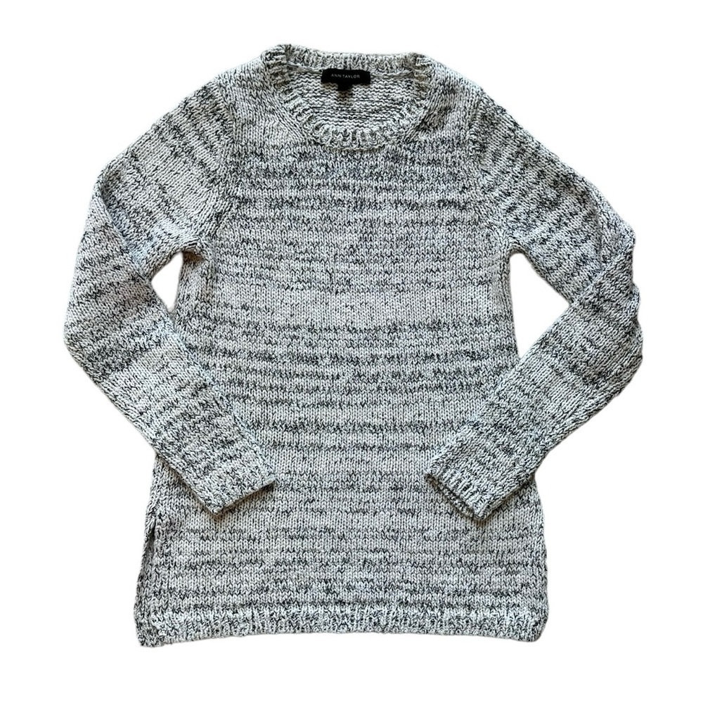 Ann Taylor Sweater White & Black Marled Long Sleeve Women’s Size Small‎